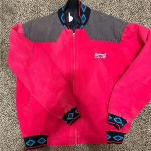 Carhartt like Red and Black Jacket with Aztec Patterned Cuffs